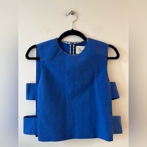 Novis Cotton-Silk Cut-Out Sleeveless Blue Top